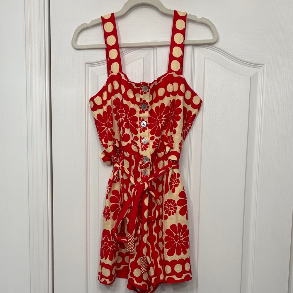 FARM Rio Red and Cream Floral Romper